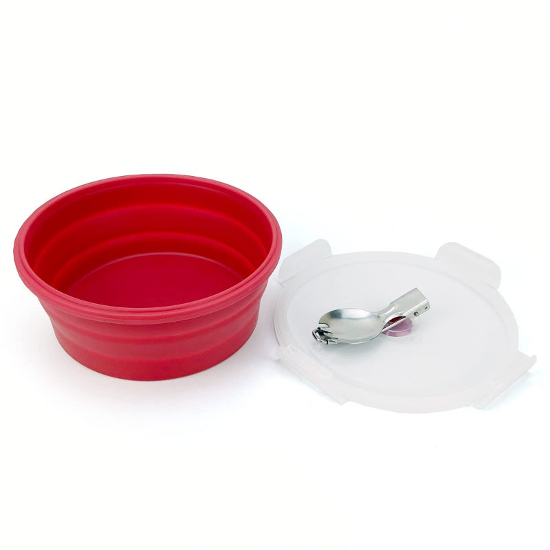 Lunbengo 1200ml Large Camping Bowl with Foldable Spoon  Collapsible Bowl With Lid  Silicone Bento Box Container  For Travel Camping Meal Prep & Food Storage  Microwave Dishwasher Safe  Red - Image 2