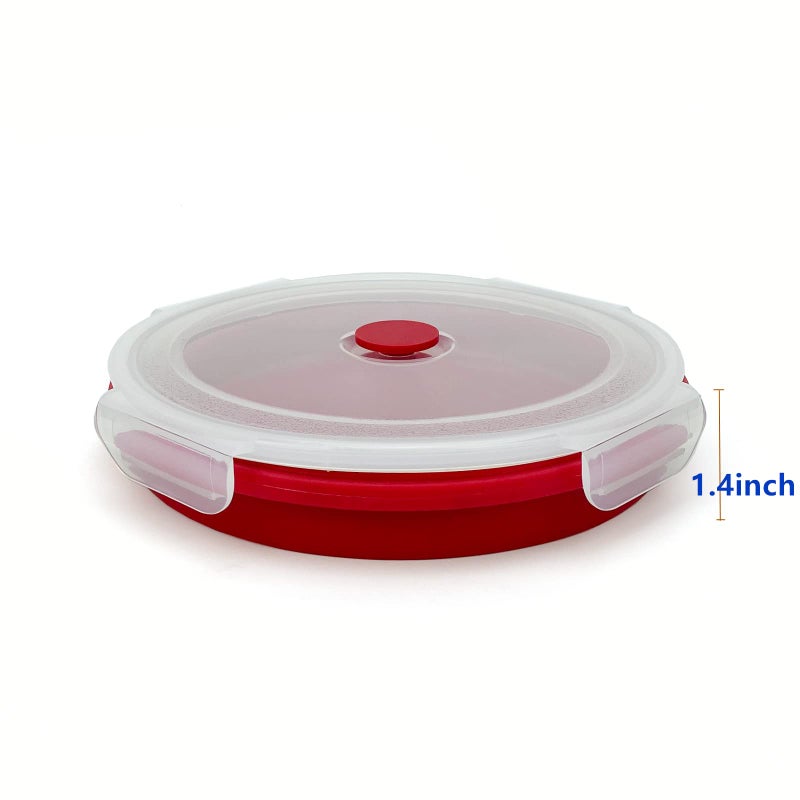 Lunbengo 1200ml Large Camping Bowl with Foldable Spoon  Collapsible Bowl With Lid  Silicone Bento Box Container  For Travel Camping Meal Prep & Food Storage  Microwave Dishwasher Safe  Red - Image 4