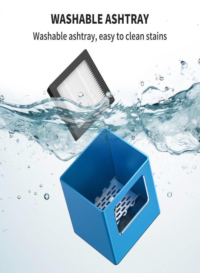 VTAR Rechargeable Mini Ashtray with Lid, Detachable Ash tray with Lighter, Aluminum Smokeless Trash Can with USB Line,Portable Ashtray with LED Blue Light (Blue) - Image 3