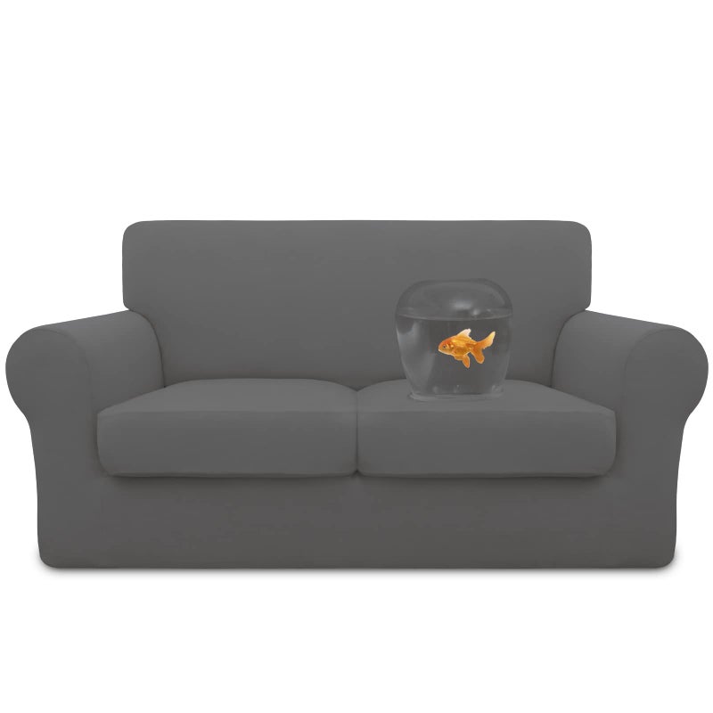 EasyGoing 100 Dual Waterproof 3 Pieces Loveseat Cover Stretch Soft Couch Cover for Dogs Sofa Slipcover for 2 Separate Cushion Couch Leakproof Furniture Protector for Kids Pets Gray