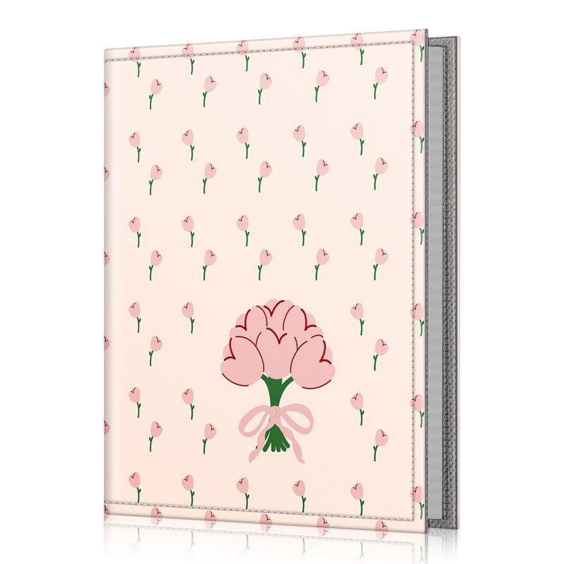 Fintie Fintie Photo Album 4x6 Photos - 52 Photos Small Mini Capacity Premium Vegan Leather Cover Photo Album  Portable Wallet Photo Album for Family Wedding Boys Girls  Coquette Tulips - Image 1
