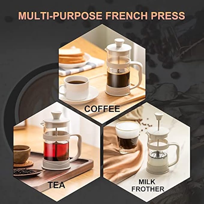 NALACAL French Press CoffeeTea Maker Camping Mini CoffeeTea Press Of 304 Stainless Steel Filter And Heat Resistant Glass Cold Brew Coffee Maker 12Oz For Travel Home GiftWhite - Image 2