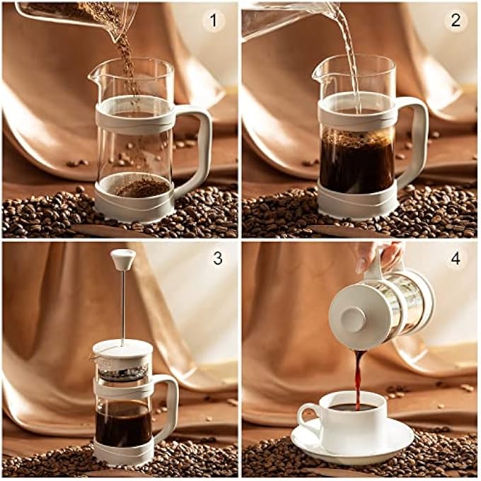 NALACAL French Press CoffeeTea Maker Camping Mini CoffeeTea Press Of 304 Stainless Steel Filter And Heat Resistant Glass Cold Brew Coffee Maker 12Oz For Travel Home GiftWhite - Image 3