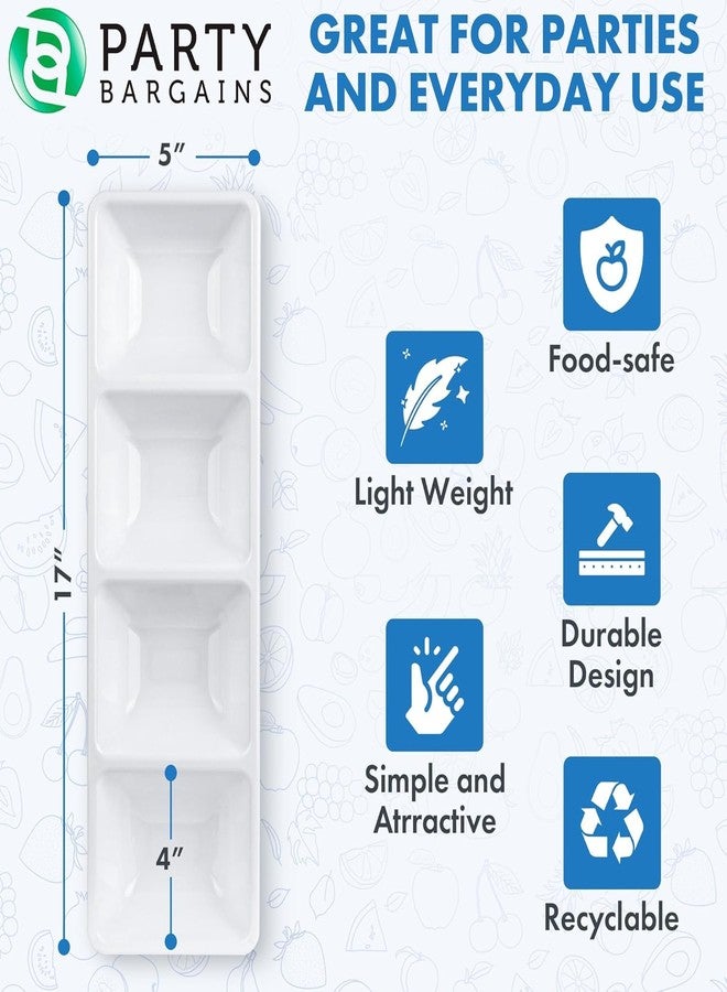 Party Bargains Disposable Sectional Rectangular Serving Tray White [4 Pack] 5 x 16 Inches. 4 Compartments Plastic Serving Tray for Weddings, Buffets, Dinner, Birthday Parties - Image 3