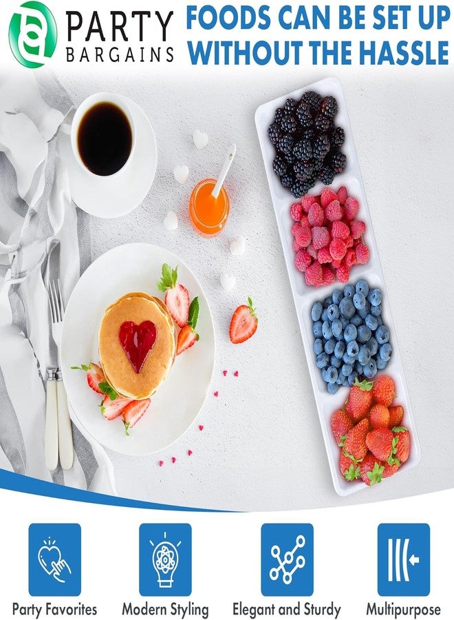 Party Bargains Disposable Sectional Rectangular Serving Tray White [4 Pack] 5 x 16 Inches. 4 Compartments Plastic Serving Tray for Weddings, Buffets, Dinner, Birthday Parties - Image 5