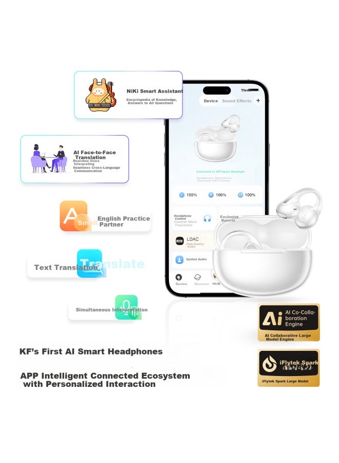 Ikf Moonlight Bluetooth Clip-on Ai Translation Earphones Wireless Open Bone Conduction Head Tracking Sports New Model Athens Black - Image 1