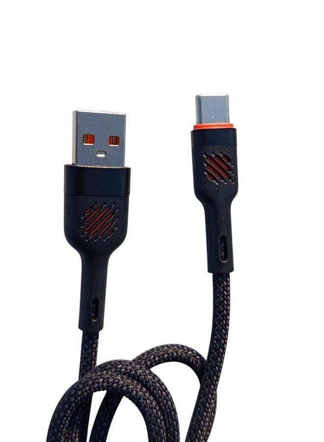1m Fast Charging and Data Sync Cable, USB to TYPE-C Made of Durable Nylon for iPhone, iPad, Samsung - Black - Image 1