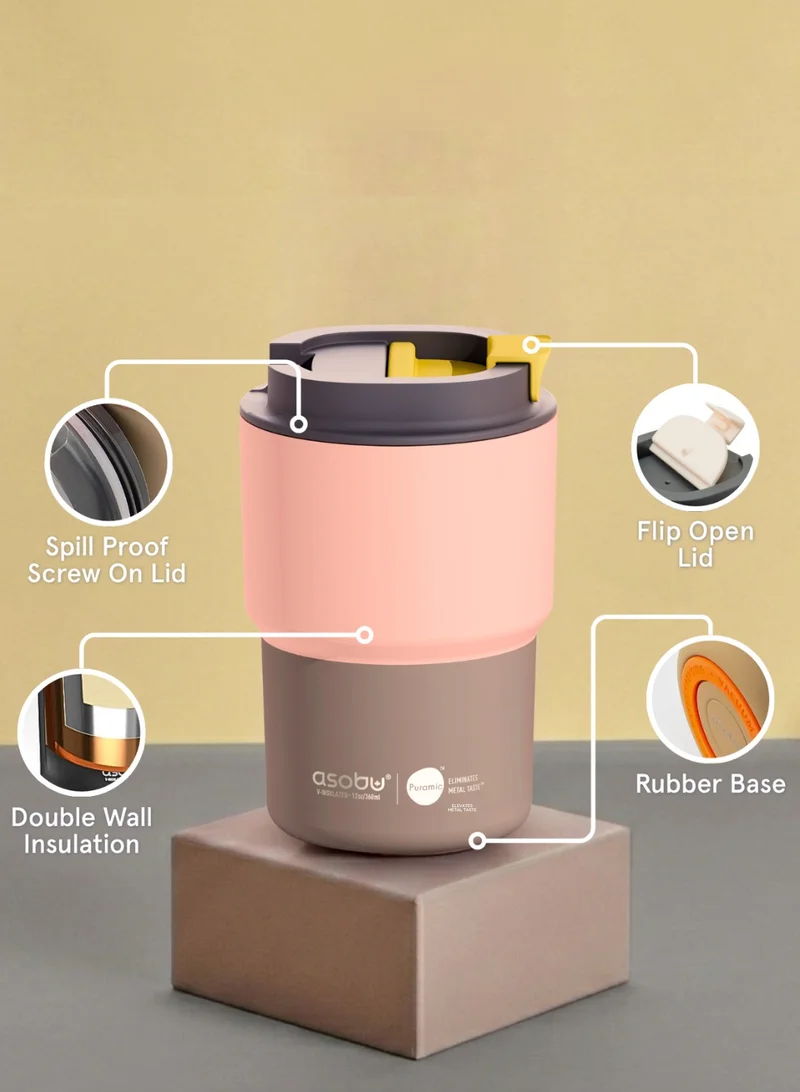 Asobu Coffee Express Travel Mug 350ml – Stainless Steel Coffee Cup with Ceramic Inner Coating, Double Wall Copper Insulation, Vacuum Insulated Mug for Hot & Cold Drinks