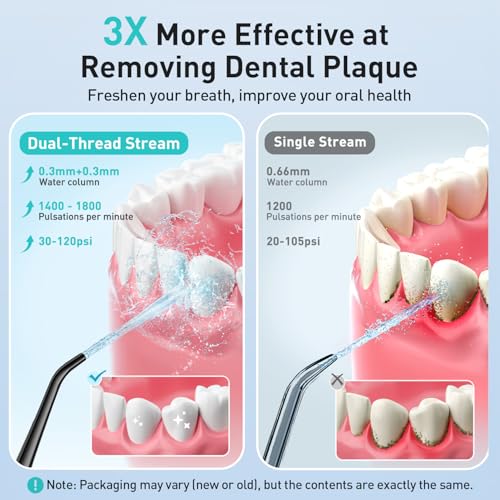 COSLUS 2 Pack Cordless Water Flosser with Elegant Packaging for Teeth, Braces, Gums Care - Easy to Use, Rechargeable, Waterproof, Portable for Travel, BPA-Free, Black & Green, C20(F5020E) - Image 5