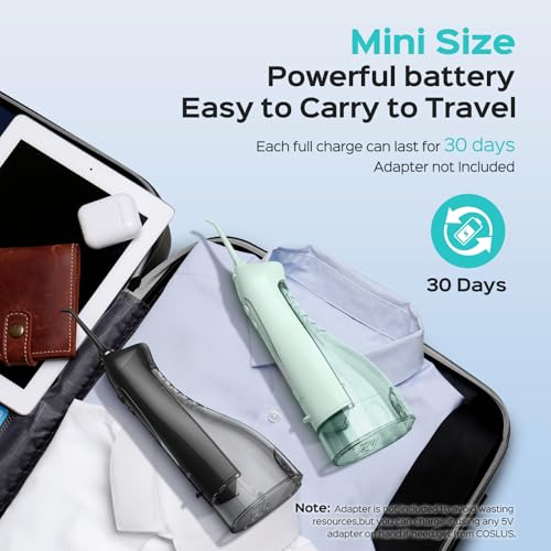 COSLUS 2 Pack Cordless Water Flosser with Elegant Packaging for Teeth, Braces, Gums Care - Easy to Use, Rechargeable, Waterproof, Portable for Travel, BPA-Free, Black & Green, C20(F5020E) - Image 4