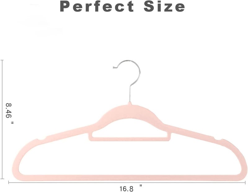 HOUSE DAY Clothes Hangers Pack of 50 Velvet Coat Hangers Non-Slip Space Saving Hangers Adult Hangers L16.8 D1/4" (Pink), One Size - Image 2
