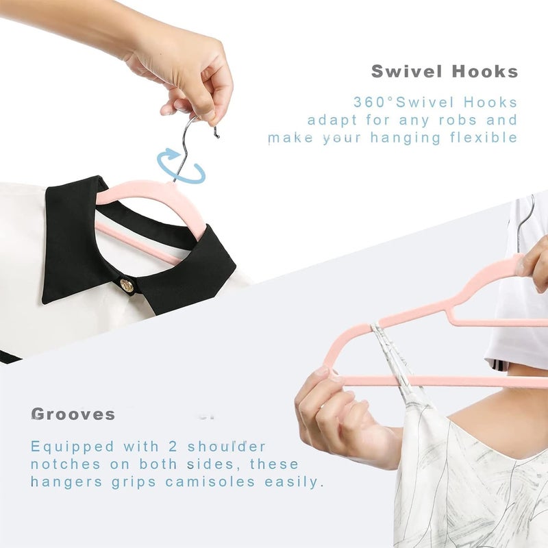 HOUSE DAY Clothes Hangers Pack of 50 Velvet Coat Hangers Non-Slip Space Saving Hangers Adult Hangers L16.8 D1/4" (Pink), One Size - Image 5
