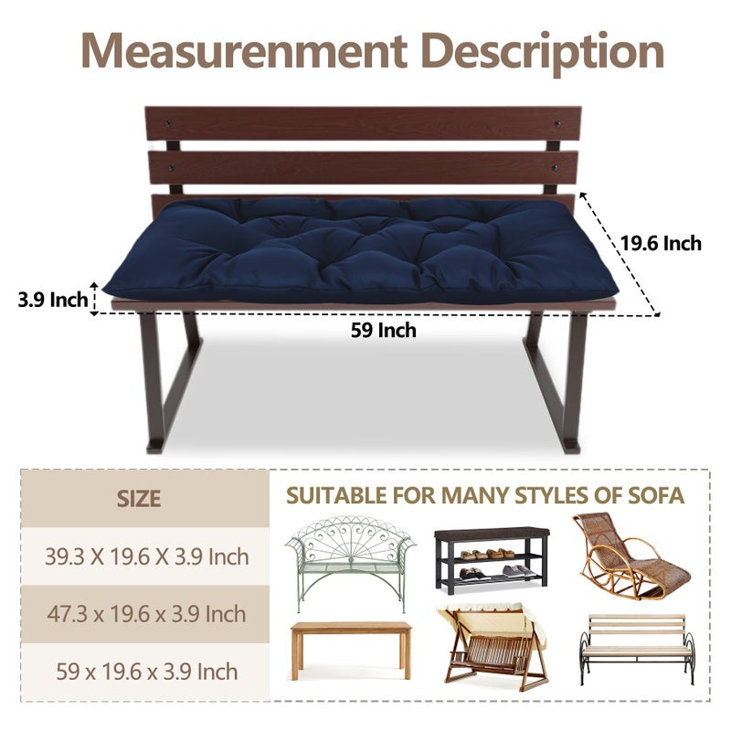 Yddsky 59 inch Waterproof Indoor/Outdoor Garden Bench Seat Cushions,Thicken Patio Bench Soft Rocking Chairs Pad Lounger Seat for Porch Wicker Loveseat Settee (59x19.6x3.9 inch,Navy - Image 2