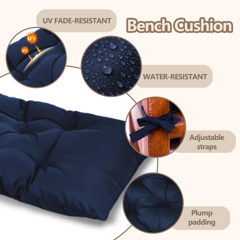 Yddsky 59 inch Waterproof Indoor/Outdoor Garden Bench Seat Cushions,Thicken Patio Bench Soft Rocking Chairs Pad Lounger Seat for Porch Wicker Loveseat Settee (59x19.6x3.9 inch,Navy - Image 5