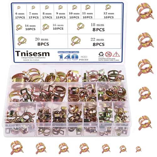 Tnisesm 12 Values 6-22mm Spring Band Type Action Pipe Clamp, Air Hose Tube Water Pipe Fuel Pipe Silicone Vacuum Hose Clamp Fasteners Assortment Kit TN-23-1 - Image 1