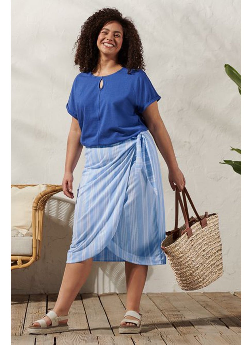 Tchibo Women Keyhole Short Sleeve Plain Top, Blue  - Image 1