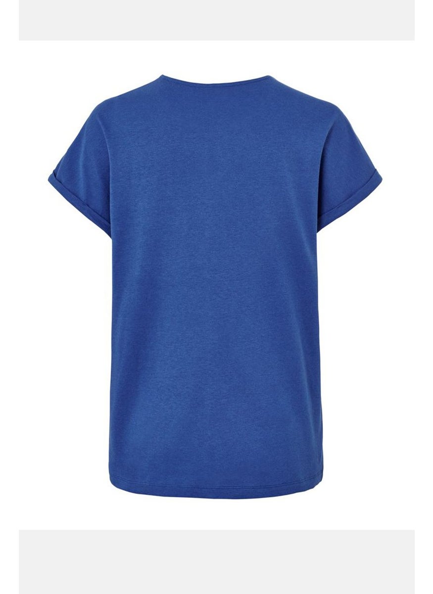 Tchibo Women Keyhole Short Sleeve Plain Top, Blue  - Image 2