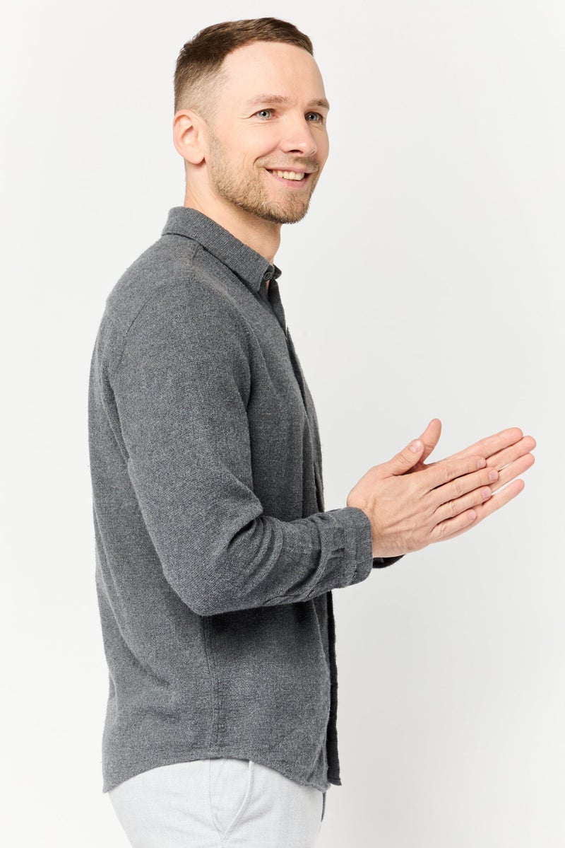 Celio Men Regular Fit Textured Long Sleeves Casual Shirt, Grey - Image 3