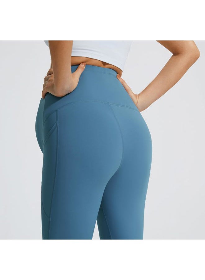 JOYSPELS Maternity Flare Leggings Over The Belly with Pockets – Soft, Comfortable Pregnancy Yoga & Daily & Work Pants, Blue Steel, M - Image 5