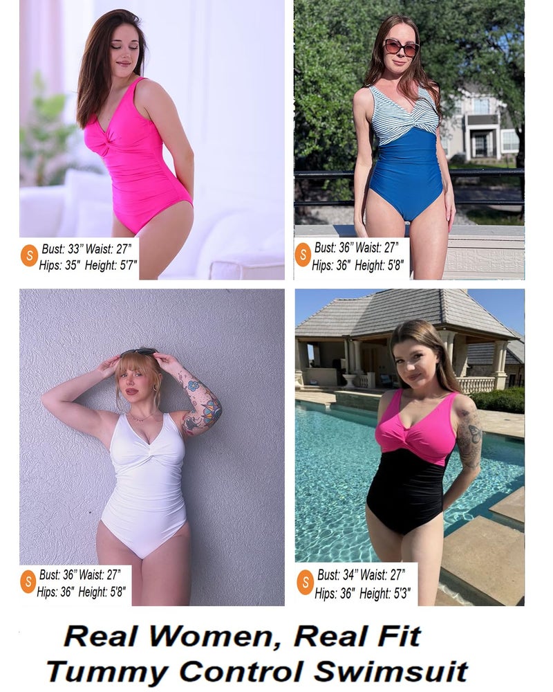 Holipick Blue Striped Women Tummy Control One Piece Swimsuit - Push Up Bathing Suit Full Coverage Slimming Swimwear XL - Image 5