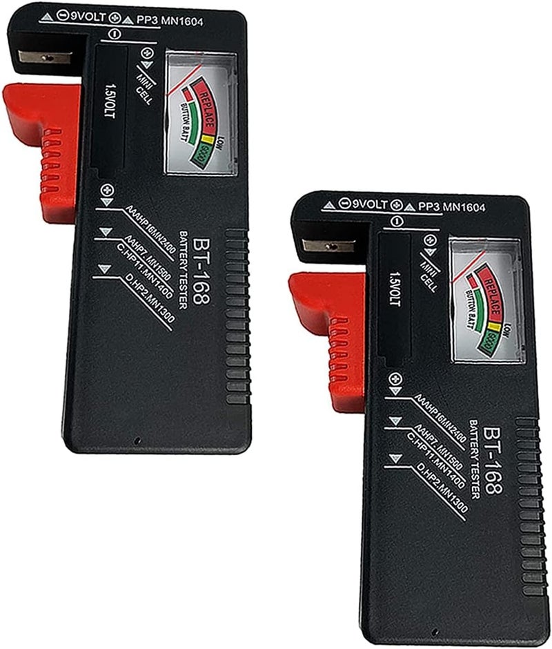 كاست ويف جهاز اختبار البطاريات العالمي (عبوتان)، مقياس فولت صغير محمول لبطاريات AAA وAA وC وD و9V وبطاريات الأزرار، عرض صحي تناظري سريع - Image 1