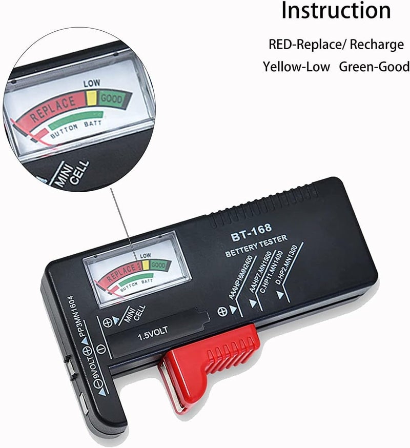 كاست ويف جهاز اختبار البطاريات العالمي (عبوتان)، مقياس فولت صغير محمول لبطاريات AAA وAA وC وD و9V وبطاريات الأزرار، عرض صحي تناظري سريع - Image 3