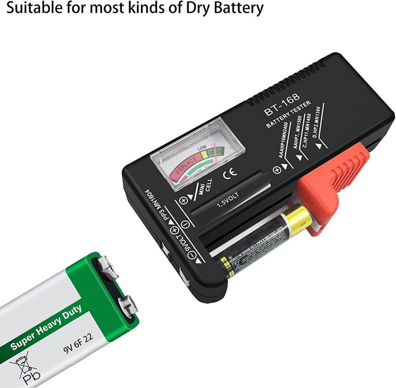 كاست ويف جهاز اختبار البطاريات العالمي (عبوتان)، مقياس فولت صغير محمول لبطاريات AAA وAA وC وD و9V وبطاريات الأزرار، عرض صحي تناظري سريع - Image 4