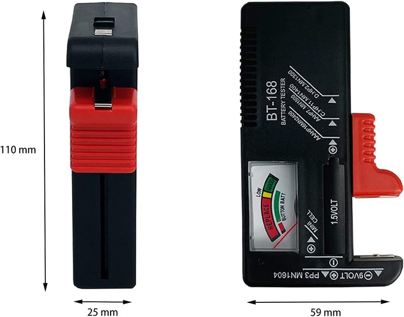 كاست ويف جهاز اختبار البطاريات العالمي (عبوتان)، مقياس فولت صغير محمول لبطاريات AAA وAA وC وD و9V وبطاريات الأزرار، عرض صحي تناظري سريع - Image 2