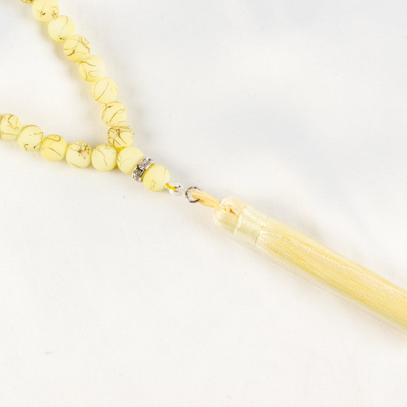 سبحة من حجر المرمر الأصفر المدهب  من 33 حبة - Image 2