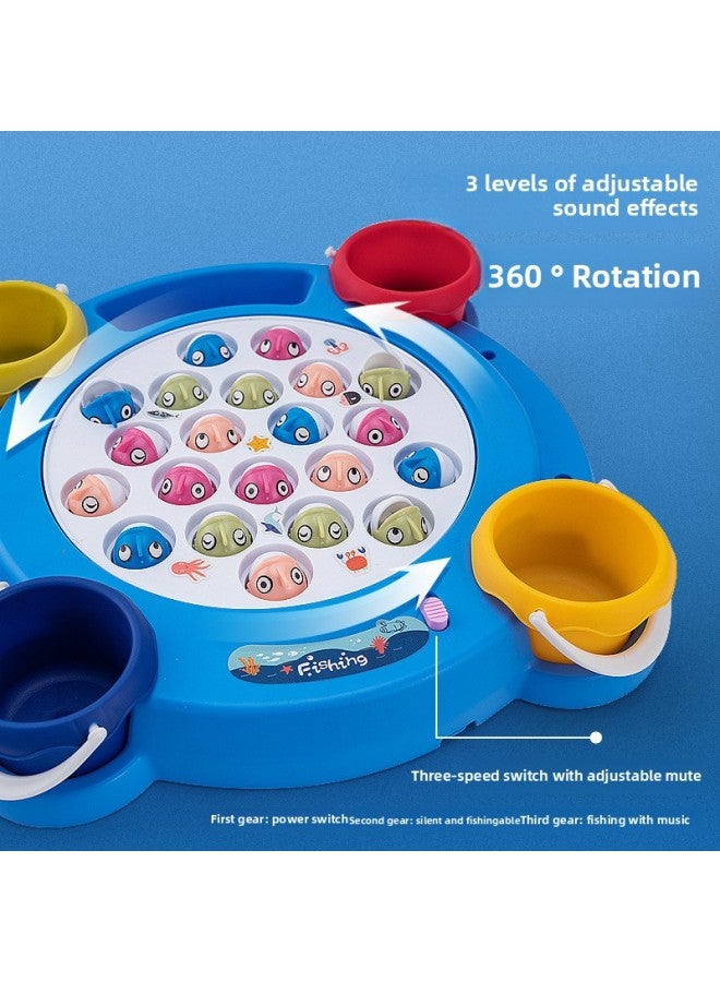 Loquat Electric Children's Fishing Toy Early Education 1-6 Year Old Baby Game Suit Rotating Magnetic Large Fun Gift-Color:【blue/medium/rechargeable Model】 Double-layer Music Fishing Plate - Image 3