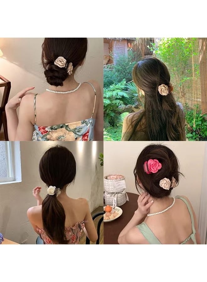 3Pcs Flower Hair Clip Medium, 2 Inch Small Camellia Claw Clips for High Ponytail, Shark Hair Clips Birthday Mother's Day Gift for Girl Friend Thick Thin Long Hair (Pink Red White) - Image 4