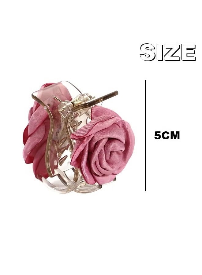 3Pcs Flower Hair Clip Medium, 2 Inch Small Camellia Claw Clips for High Ponytail, Shark Hair Clips Birthday Mother's Day Gift for Girl Friend Thick Thin Long Hair (Pink Red White) - Image 5