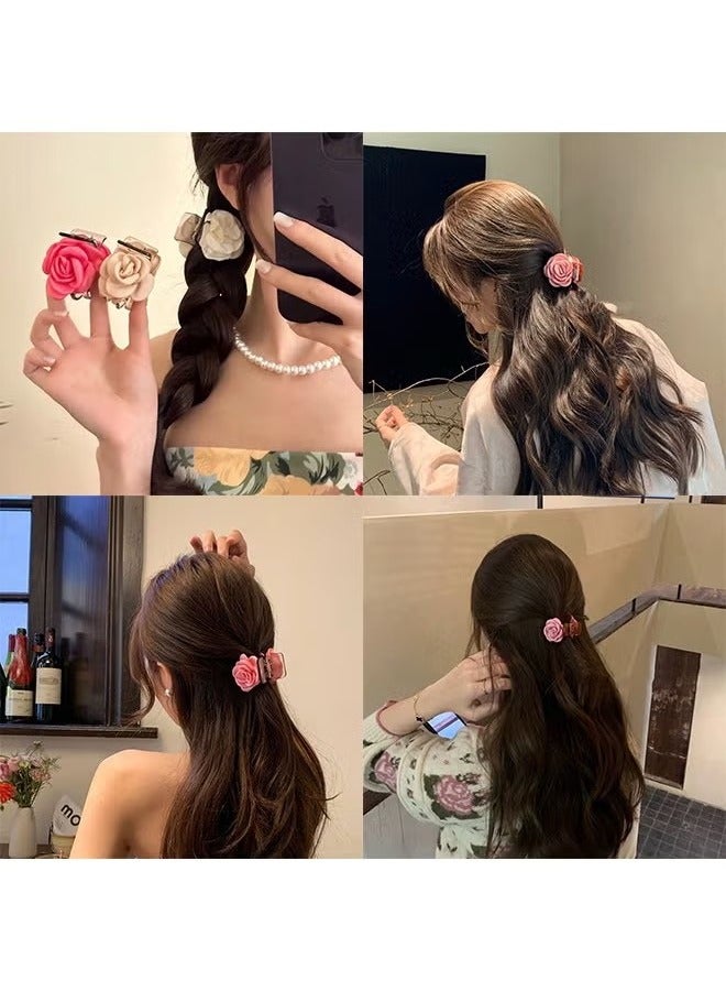 3Pcs Flower Hair Clip Medium, 2 Inch Small Camellia Claw Clips for High Ponytail, Shark Hair Clips Birthday Mother's Day Gift for Girl Friend Thick Thin Long Hair (Pink Red White) - Image 3
