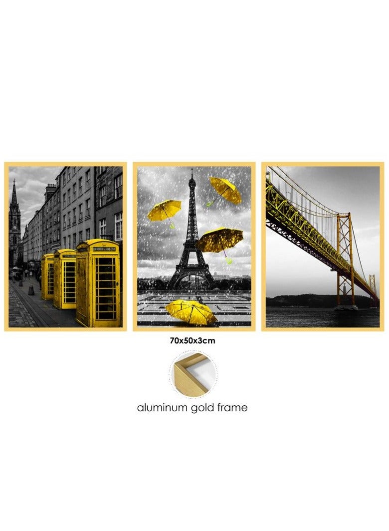 Set of 3 Luxury Wall Art Paintings – Gold Aluminum Frames, Premium Canvas for Living Room, Office & Home Decor