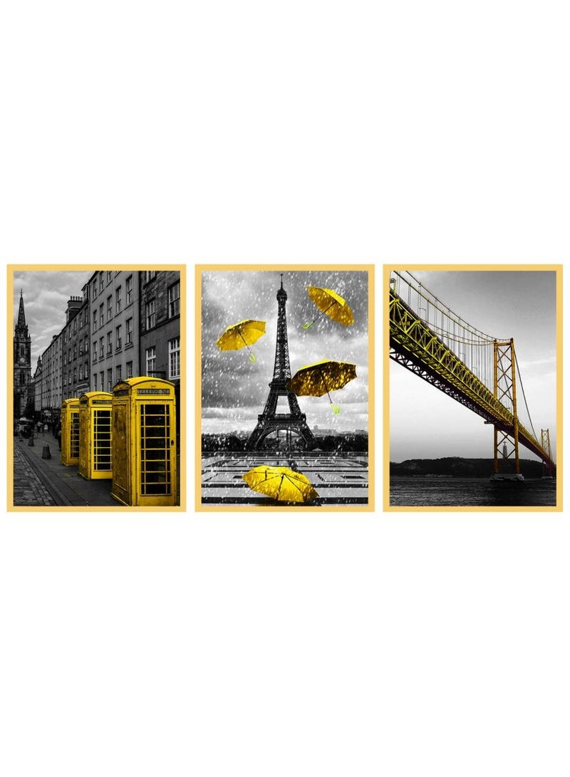 Set of 3 Luxury Wall Art Paintings – Gold Aluminum Frames, Premium Canvas for Living Room, Office & Home Decor