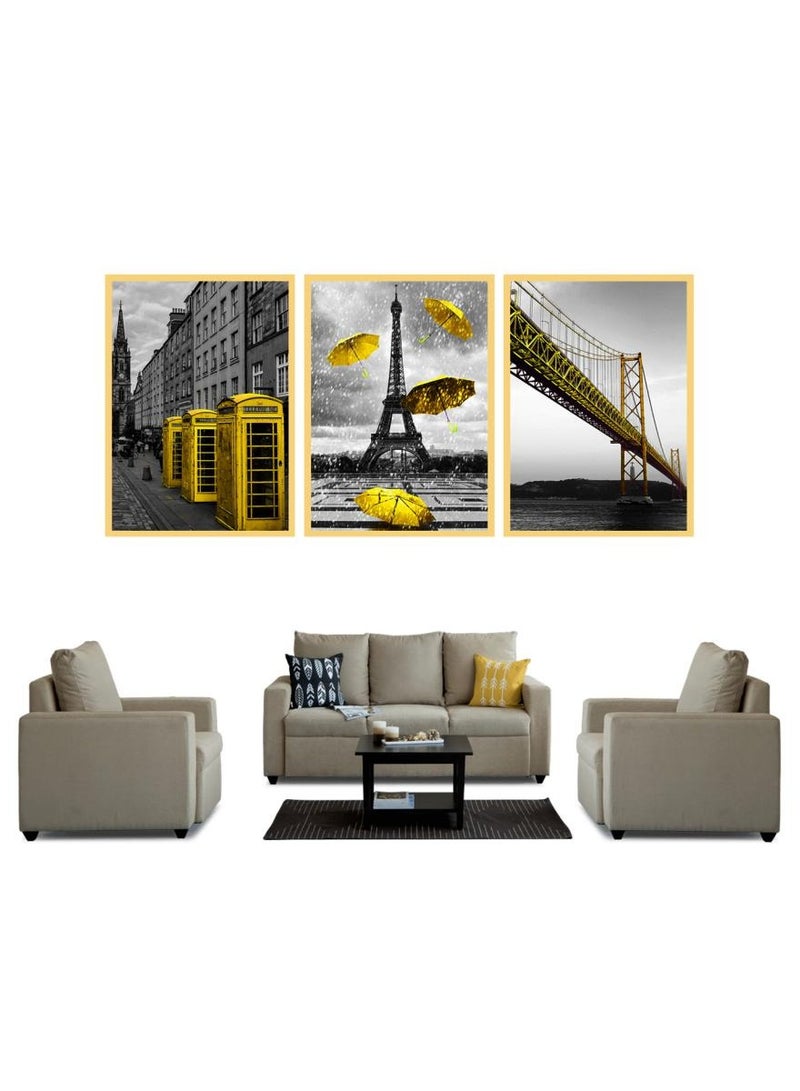 Set of 3 Luxury Wall Art Paintings – Gold Aluminum Frames, Premium Canvas for Living Room, Office & Home Decor