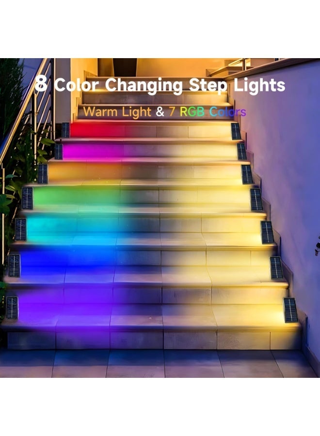 12 قطعة مصابيح سلالم شمسية LED، 8 أوضاع إضاءة، مقاومة للماء IP65، للحديقة والفناء والسور والممر والدرج والشرفة والمدخل، تعمل بالطاقة الشمسية - Image 3