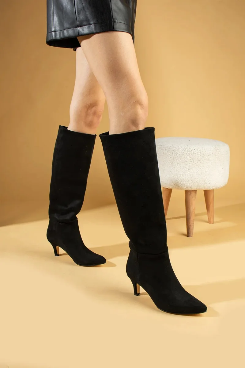Pembe Potin Pink Potin Below Knee Short Heeled Women's Boots 001-4721-23SUEDE