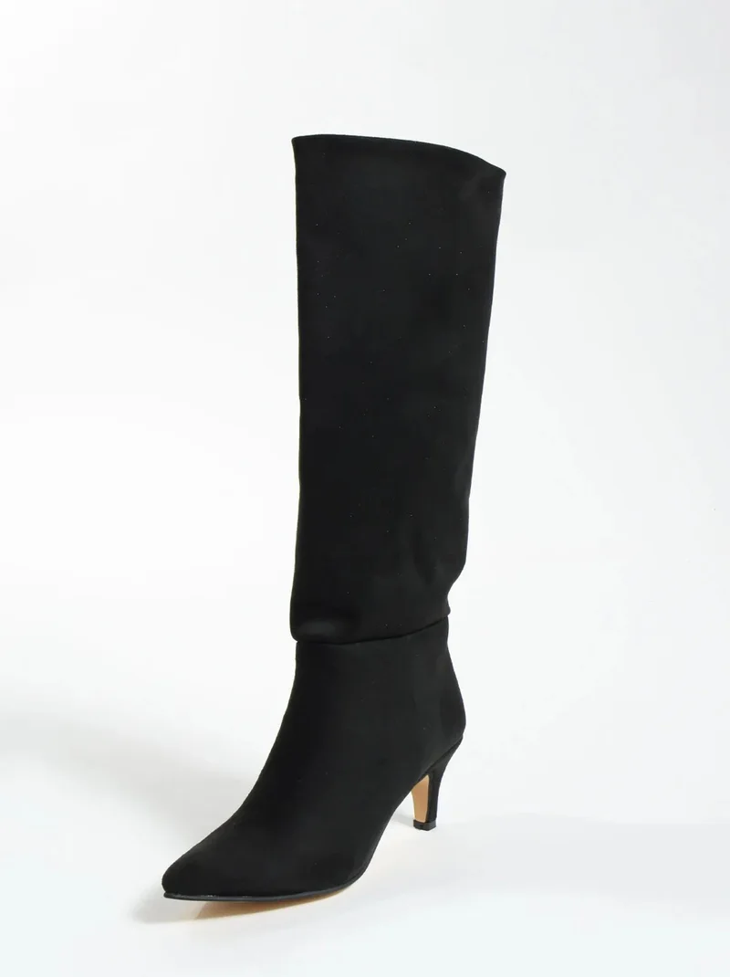 Pembe Potin Pink Potin Below Knee Short Heeled Women's Boots 001-4721-23SUEDE
