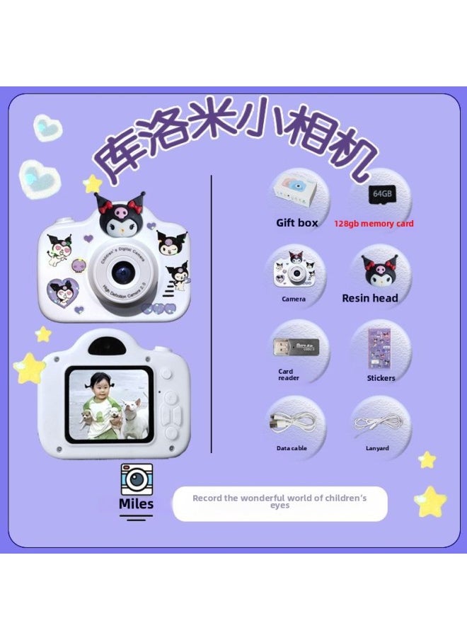 Generic Children's Cartoon Camera HD Double Photographable Video Children's Song Birthday Gift Travel-Body Color:Kuromi's Hot Model [video + Children's Songs + Filters + Games] 3-year Warranty - Upgraded Model 128g [three-year Warranty] Free Luxury Gift Package  - Image 1