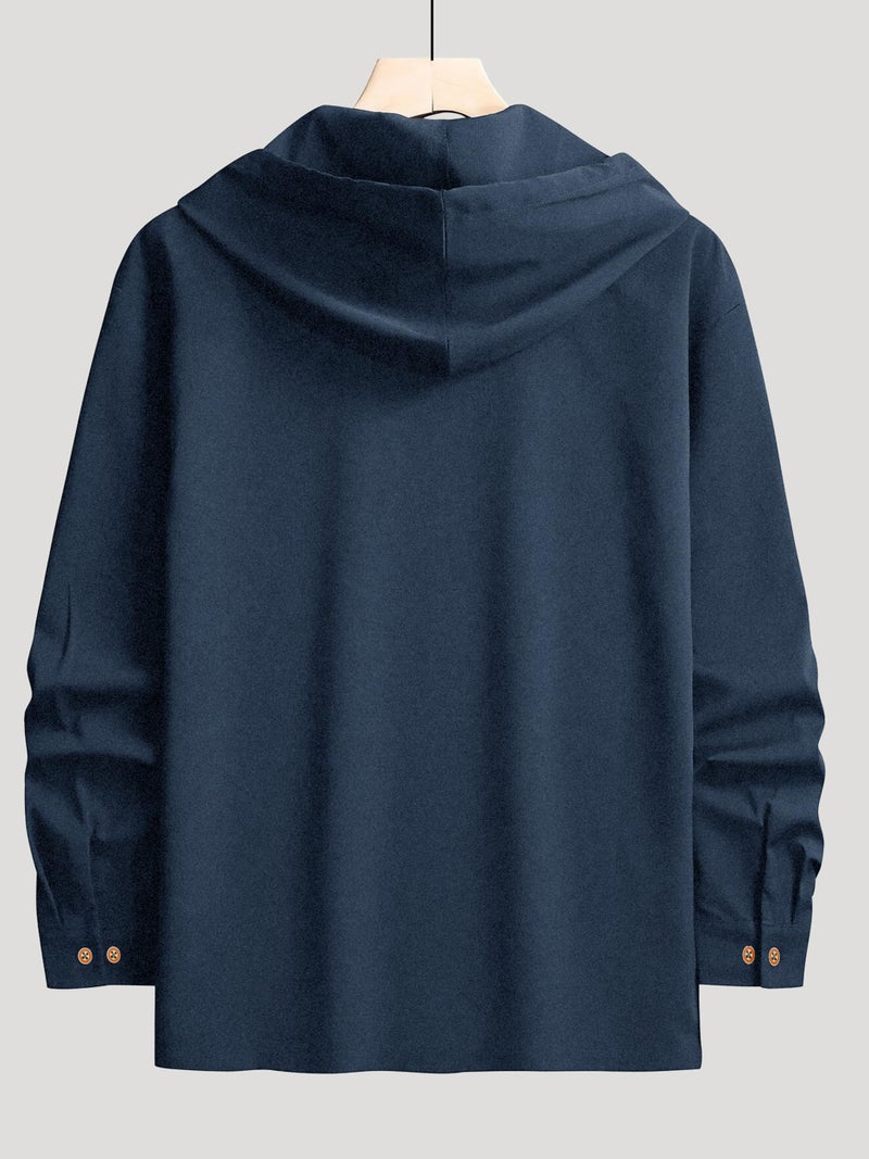 Noble Monk Men's Relax Fit Hooded Shirt || Casual Wear for Men || Full Sleeve Shirts || Stylish Shirt for Men Navy Melange - Image 4
