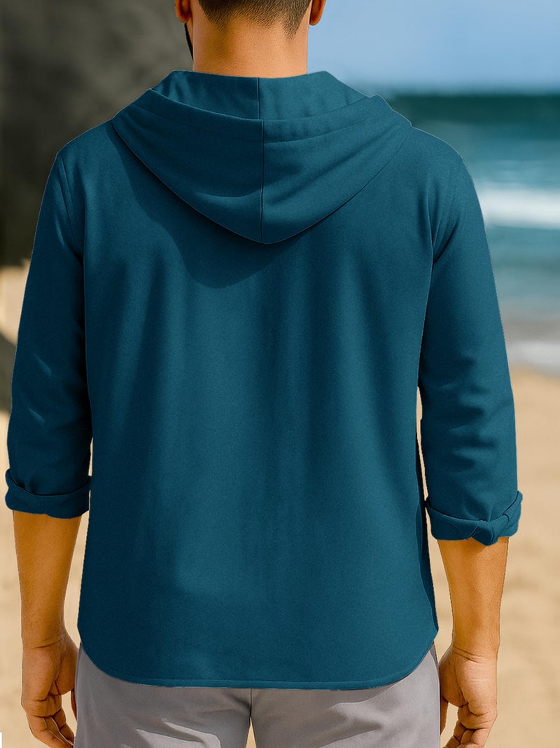 Noble Monk Men's Relax Fit Hooded Shirt || Casual Wear for Men || Full Sleeve Shirts || Stylish Shirt for Men Navy Melange - Image 3