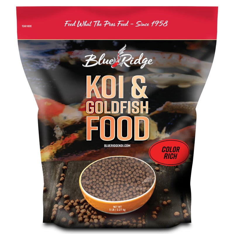 Blue Ridge Koi Fish Food 5lb - Koi Food Color Growth Formula, Goldfish Food, Premium Fish Food for Ponds, Ponds Fish Food, Floating Pond Pellets - Image 1