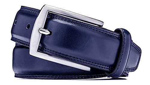 KM Legend Men's Genuine Leather Dress Belt with Premium Quality - Classic & Fashion Design for Work Business and Casual (esNavy, 36) - Image 2