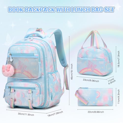 Scothen Backpack for Girls, Rainbow Butterfly Girls Backpacks with Lunch Bag Pencil Case Set, Kids Backpack Kindergarten Elementary Middle School Book Bag for Teen Girl Children Students - Image 2