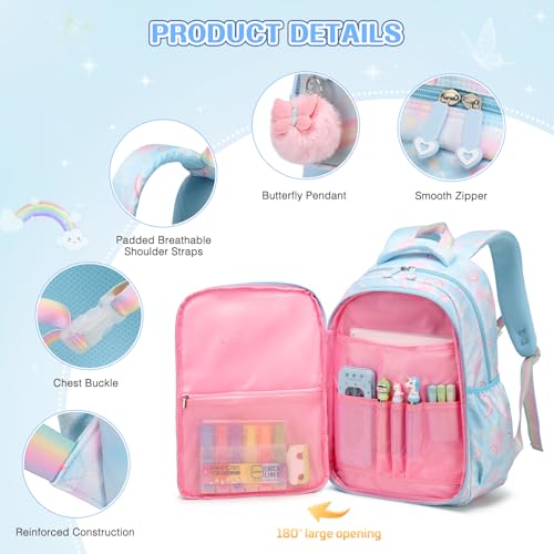 Scothen Backpack for Girls, Rainbow Butterfly Girls Backpacks with Lunch Bag Pencil Case Set, Kids Backpack Kindergarten Elementary Middle School Book Bag for Teen Girl Children Students - Image 3