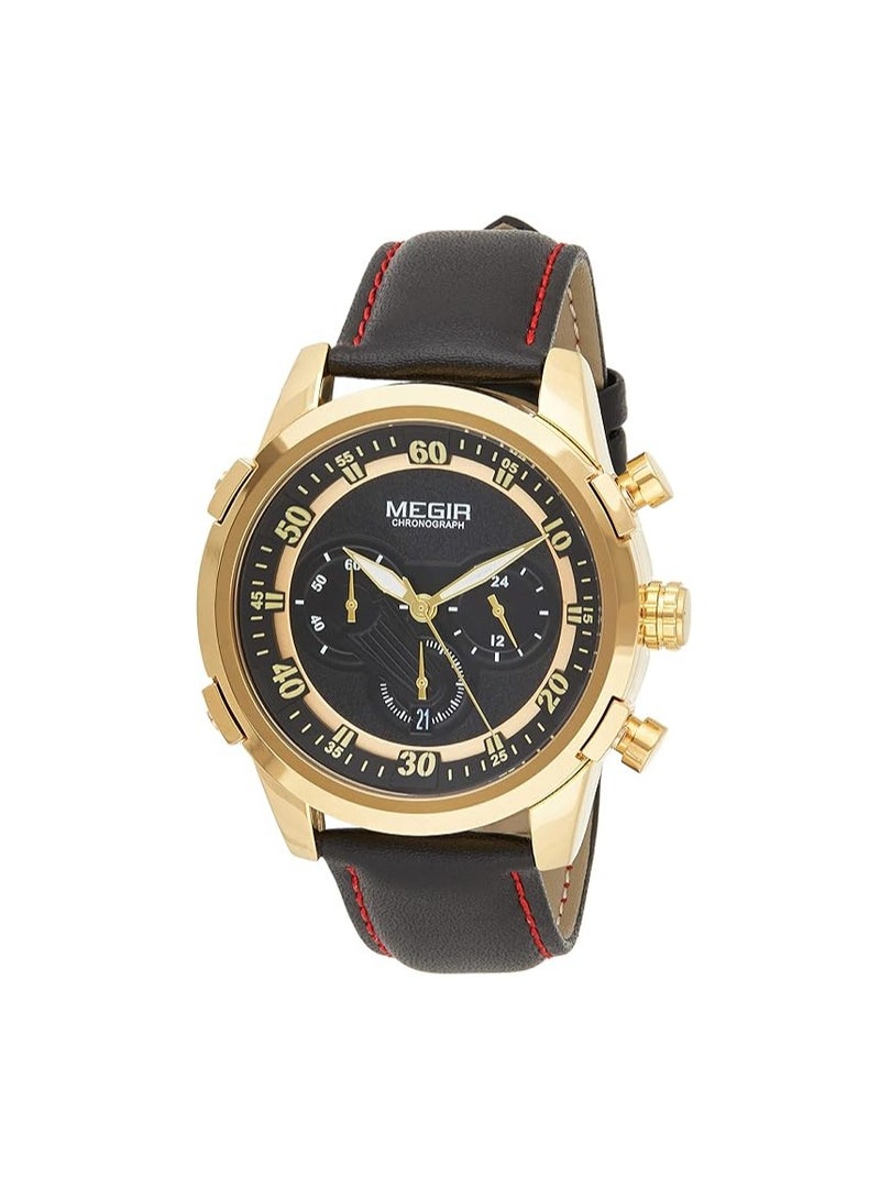 ميجر ساعة ميجير كوارتز للرجال، عرض كرونوغراف وحزام جلدي - 2067 جرام - Image 1