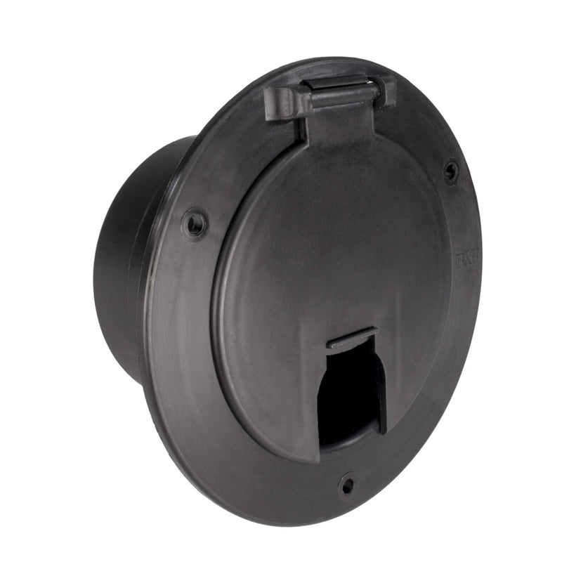 RecPro RV Black Power Cord Hatch Cover UVStabilized Plastic Snap Lock Door Accepts up to 50 Amp Cord Made in America