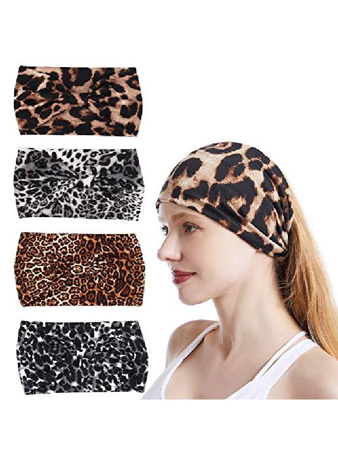 DINPREY Animal Print Headwraps Bandana Hair Bands Knot Twisted Headbands Boho Head Wrap Cross Leopard Headband Wide Headwraps For Women (Wide Leopard Headbands) - Image 2