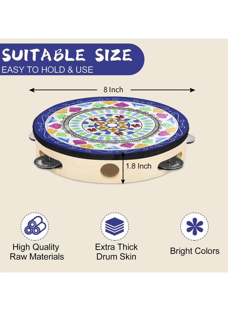 SYOSI Tambourine for Kids and Adults, 8-Inch Handheld Percussion Musical Instrument with Metal Jingles, Ideal for Family Parties, School, and Gifts  - Image 2